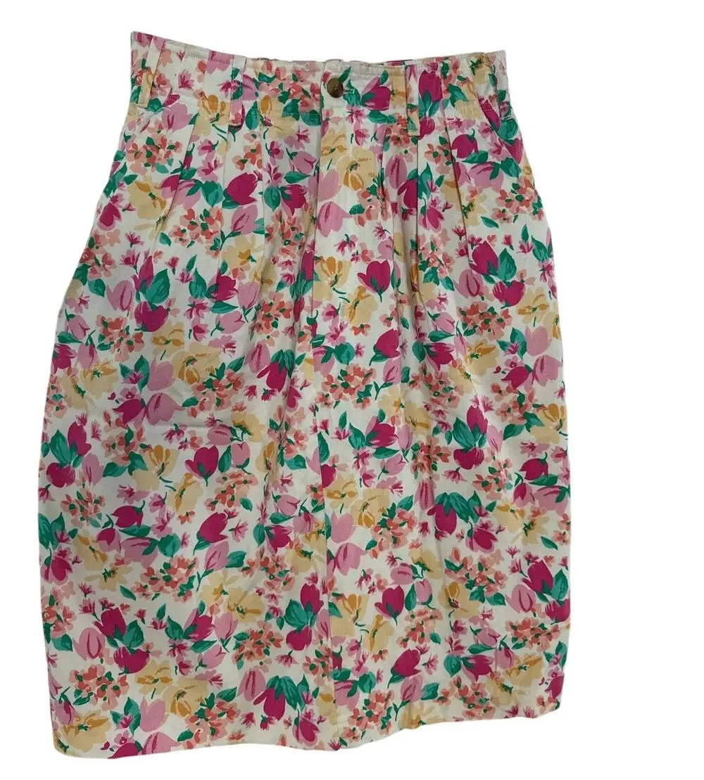 Vintage Hunt Club high waisted pleated floral, pockets, white, pink skirt size 8